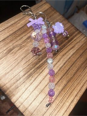 Hand Crafted Purple and Pink Beaded Bag / Mug Charm.